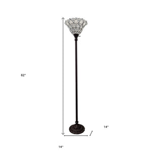 HomeRoots 62" Elegant Brown Floor Lamp with Artisan White Peacock Feather Shade for Cozy Ambiance 478075