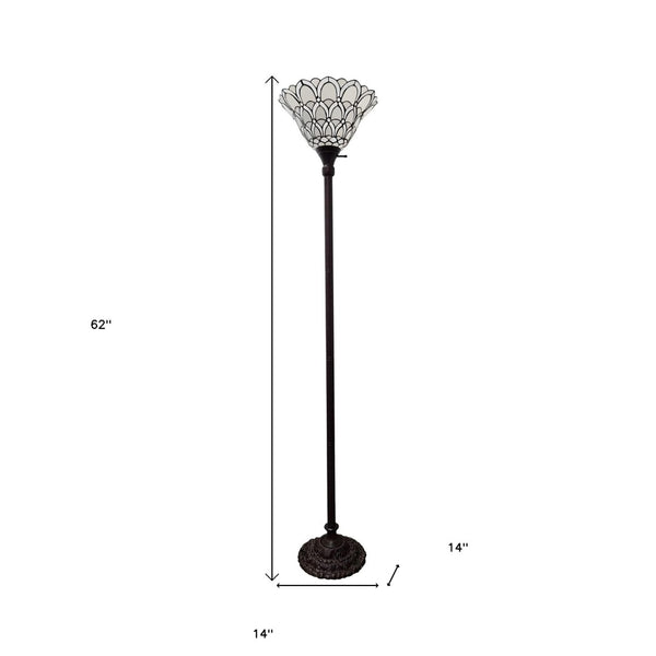 HomeRoots 62" Elegant Brown Floor Lamp with Artisan White Peacock Feather Shade for Cozy Ambiance 478075