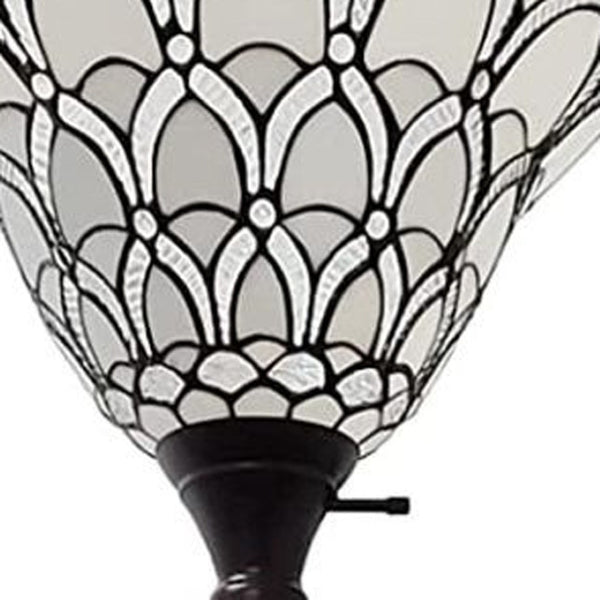 HomeRoots 62" Elegant Brown Floor Lamp with Artisan White Peacock Feather Shade for Cozy Ambiance 478075