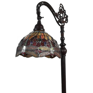 HomeRoots 61" Elegant Black and Red Torchiere Floor Lamp with Stunning Dragonfly Glass Shade for Ambient Lighting 478076