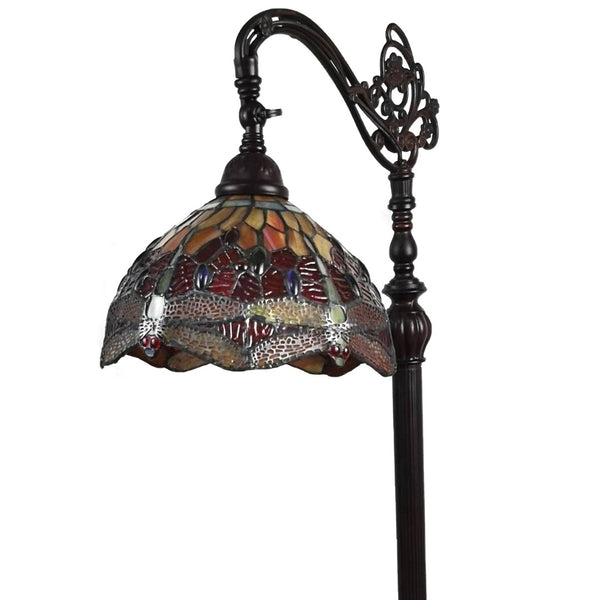 HomeRoots 61" Elegant Black and Red Torchiere Floor Lamp with Stunning Dragonfly Glass Shade for Ambient Lighting 478076
