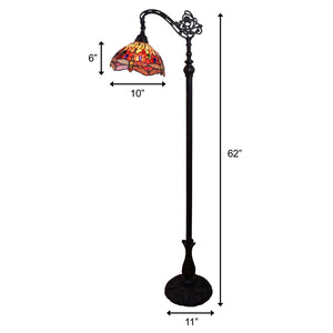 HomeRoots 61" Elegant Black and Red Torchiere Floor Lamp with Stunning Dragonfly Glass Shade for Ambient Lighting 478076