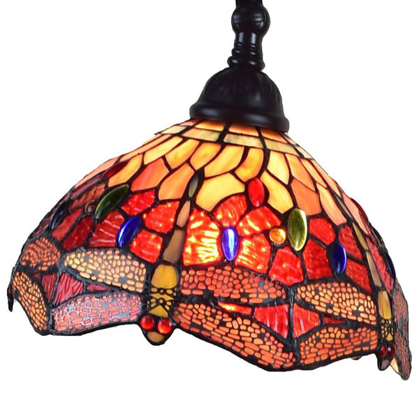HomeRoots 61" Elegant Black and Red Torchiere Floor Lamp with Stunning Dragonfly Glass Shade for Ambient Lighting 478076