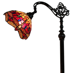 HomeRoots 61" Elegant Black and Red Torchiere Floor Lamp with Stunning Dragonfly Glass Shade for Ambient Lighting 478076