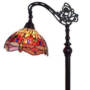 HomeRoots 61" Elegant Black and Red Torchiere Floor Lamp with Stunning Dragonfly Glass Shade for Ambient Lighting 478076