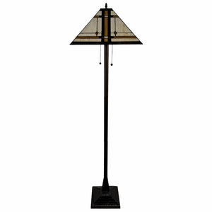 Homeroots 62" Brown Two Lights Traditional Shaped Floor Lamp With Brown And White Stained Glass Cone Shade  Metal 478077
