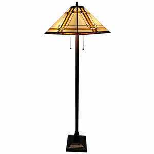 Homeroots 62" Brown Two Lights Traditional Shaped Floor Lamp With Brown And White Stained Glass Cone Shade  Metal 478077