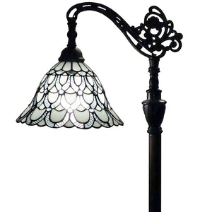HomeRoots 62" Elegant Brown Traditional Floor Lamp with Handcrafted White Stained Glass Shade for Cozy Lighting 478078