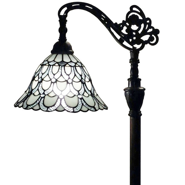 HomeRoots 62" Elegant Brown Traditional Floor Lamp with Handcrafted White Stained Glass Shade for Cozy Lighting 478078