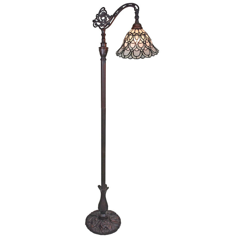 HomeRoots 62" Elegant Brown Traditional Floor Lamp with Handcrafted White Stained Glass Shade for Cozy Lighting 478078