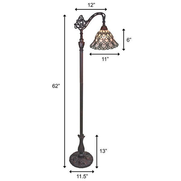 HomeRoots 62" Elegant Brown Traditional Floor Lamp with Handcrafted White Stained Glass Shade for Cozy Lighting 478078