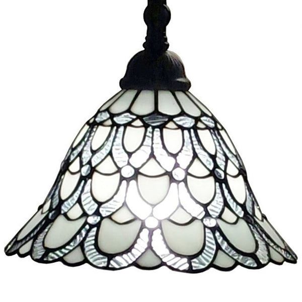 HomeRoots 62" Elegant Brown Traditional Floor Lamp with Handcrafted White Stained Glass Shade for Cozy Lighting 478078