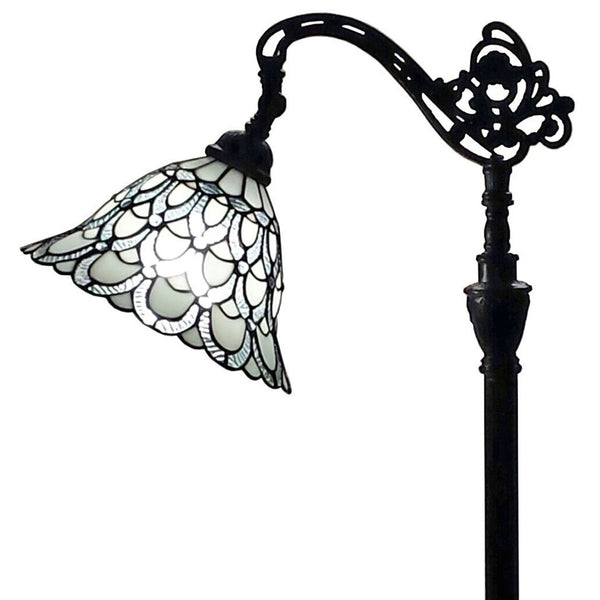 HomeRoots 62" Elegant Brown Traditional Floor Lamp with Handcrafted White Stained Glass Shade for Cozy Lighting 478078