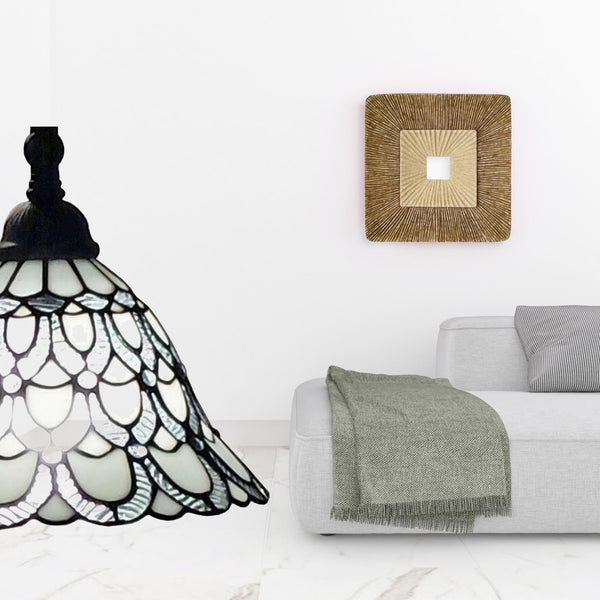 HomeRoots 62" Elegant Brown Traditional Floor Lamp with Handcrafted White Stained Glass Shade for Cozy Lighting 478078