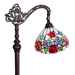HomeRoots 62" Espresso Floor Lamp with Floral Glass Shade - Elegant Torchiere Design for Ambient Lighting Decor 478079