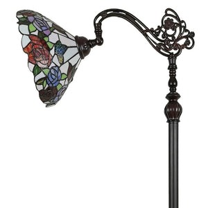 HomeRoots 62" Espresso Floor Lamp with Floral Glass Shade - Elegant Torchiere Design for Ambient Lighting Decor 478079