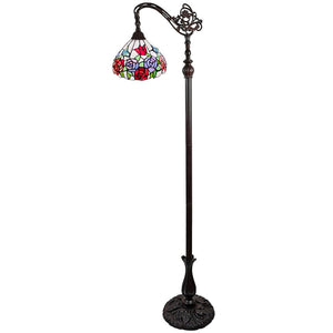 HomeRoots 62" Espresso Floor Lamp with Floral Glass Shade - Elegant Torchiere Design for Ambient Lighting Decor 478079