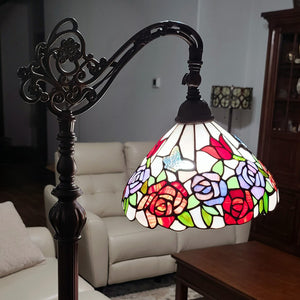 HomeRoots 62" Espresso Floor Lamp with Floral Glass Shade - Elegant Torchiere Design for Ambient Lighting Decor 478079