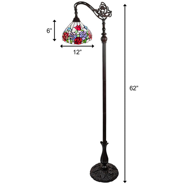HomeRoots 62" Espresso Floor Lamp with Floral Glass Shade - Elegant Torchiere Design for Ambient Lighting Decor 478079