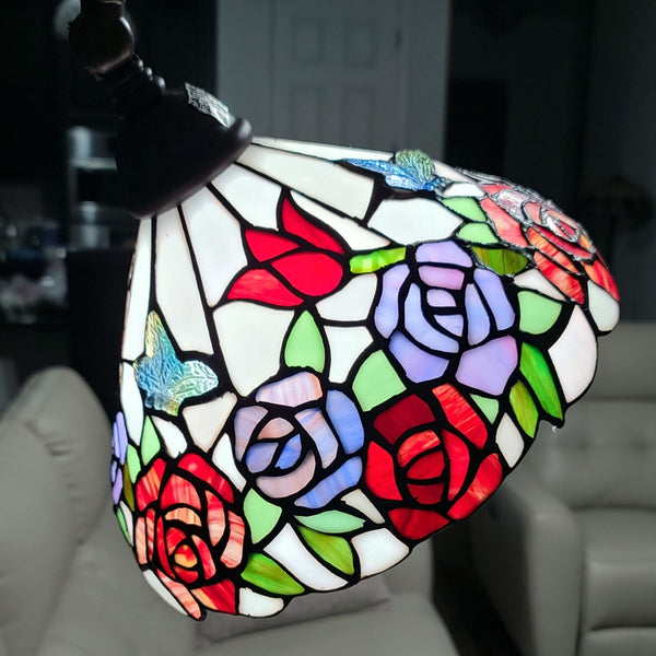 HomeRoots 62" Espresso Floor Lamp with Floral Glass Shade - Elegant Torchiere Design for Ambient Lighting Decor 478079
