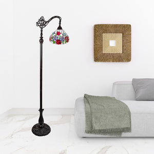 HomeRoots 62" Espresso Floor Lamp with Floral Glass Shade - Elegant Torchiere Design for Ambient Lighting Decor 478079