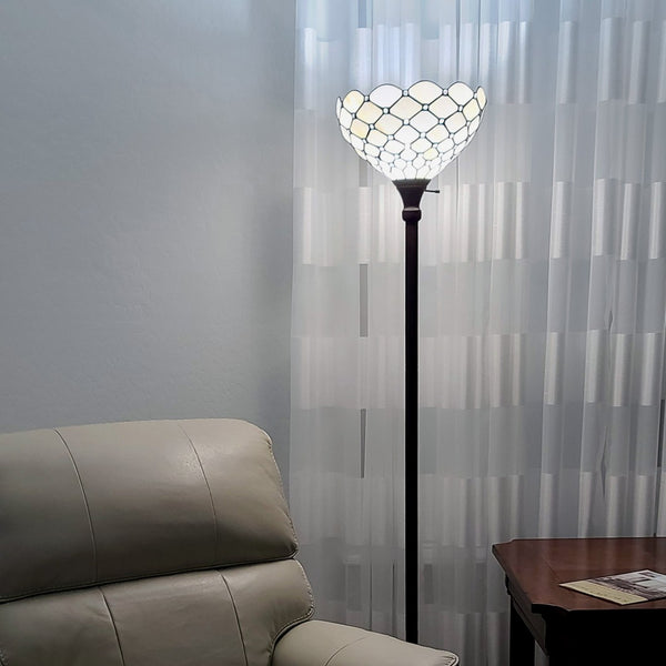 HomeRoots 62" Elegant Brown and White Floor Lamp with White Glass Shade for Cozy, Ambient Lighting Decor 478080