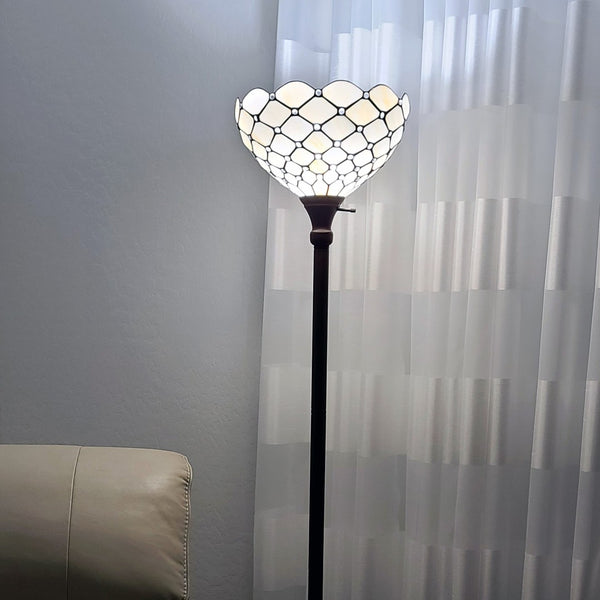 HomeRoots 62" Elegant Brown and White Floor Lamp with White Glass Shade for Cozy, Ambient Lighting Decor 478080