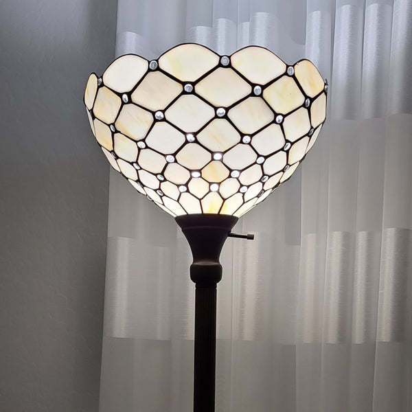 HomeRoots 62" Elegant Brown and White Floor Lamp with White Glass Shade for Cozy, Ambient Lighting Decor 478080