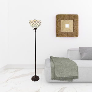 HomeRoots 62" Elegant Brown and White Floor Lamp with White Glass Shade for Cozy, Ambient Lighting Decor 478080
