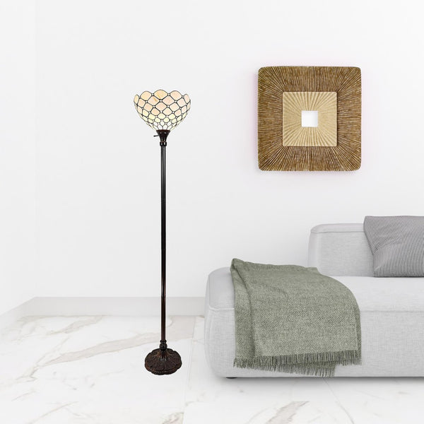 HomeRoots 62" Elegant Brown and White Floor Lamp with White Glass Shade for Cozy, Ambient Lighting Decor 478080