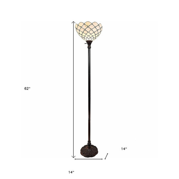HomeRoots 62" Elegant Brown and White Floor Lamp with White Glass Shade for Cozy, Ambient Lighting Decor 478080