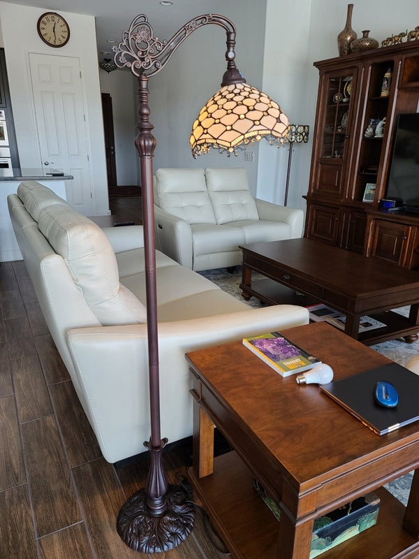 HomeRoots 62" Elegant Brown and White Floor Lamp with White Glass Shade for Timeless Home Illumination 478082