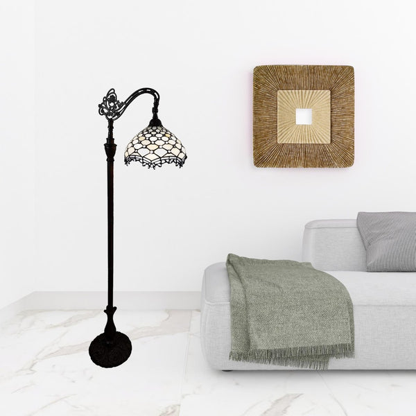 HomeRoots 62" Elegant Brown and White Floor Lamp with White Glass Shade for Timeless Home Illumination 478082