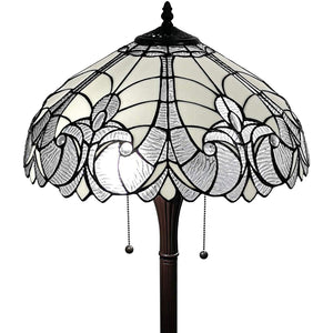HomeRoots 62" Dark Brown Torchiere Floor Lamp with Elegant White Fleur de Lis Glass Shade for Ambient Lighting 478083