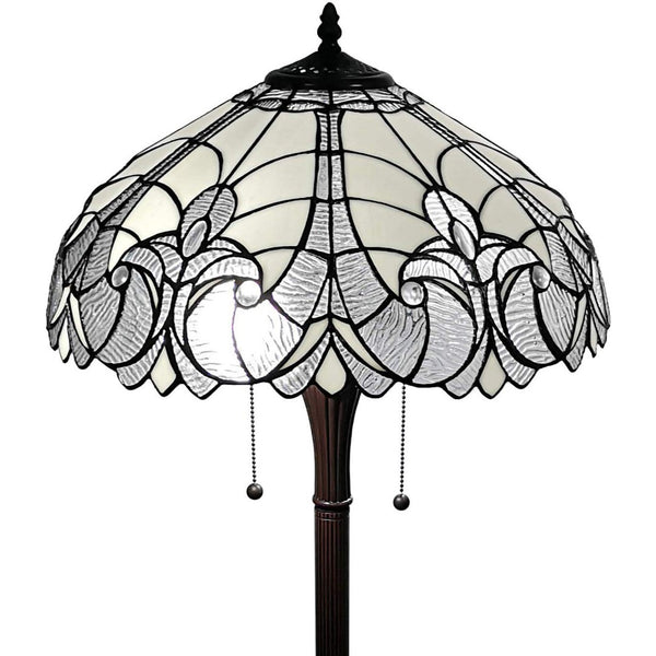 HomeRoots 62" Dark Brown Torchiere Floor Lamp with Elegant White Fleur de Lis Glass Shade for Ambient Lighting 478083