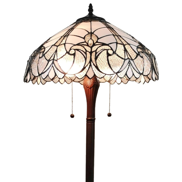 HomeRoots 62" Dark Brown Torchiere Floor Lamp with Elegant White Fleur de Lis Glass Shade for Ambient Lighting 478083