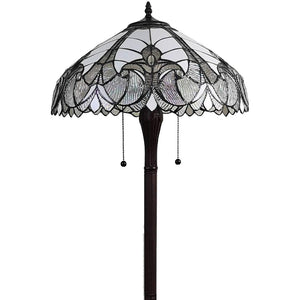 HomeRoots 62" Dark Brown Torchiere Floor Lamp with Elegant White Fleur de Lis Glass Shade for Ambient Lighting 478083