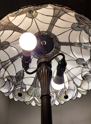 HomeRoots 62" Dark Brown Torchiere Floor Lamp with Elegant White Fleur de Lis Glass Shade for Ambient Lighting 478083