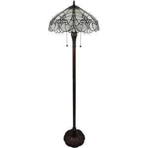 HomeRoots 62" Dark Brown Torchiere Floor Lamp with Elegant White Fleur de Lis Glass Shade for Ambient Lighting 478083