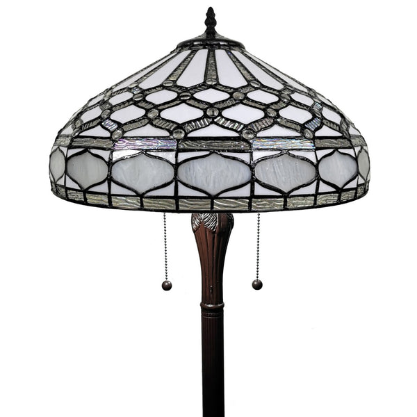 HomeRoots 62" Elegant Brown and White Torchiere Floor Lamp with Geometric Glass Shade for Ambient Lighting 478084