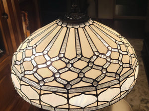 HomeRoots 62" Elegant Brown and White Torchiere Floor Lamp with Geometric Glass Shade for Ambient Lighting 478084