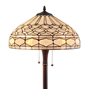 HomeRoots 62" Elegant Brown and White Torchiere Floor Lamp with Geometric Glass Shade for Ambient Lighting 478084