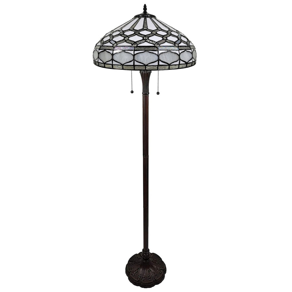 HomeRoots 62" Elegant Brown and White Torchiere Floor Lamp with Geometric Glass Shade for Ambient Lighting 478084