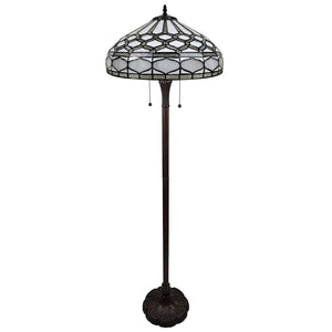 HomeRoots 62" Elegant Brown and White Torchiere Floor Lamp with Geometric Glass Shade for Ambient Lighting 478084