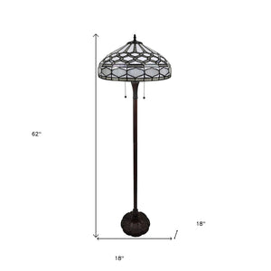 HomeRoots 62" Elegant Brown and White Torchiere Floor Lamp with Geometric Glass Shade for Ambient Lighting 478084