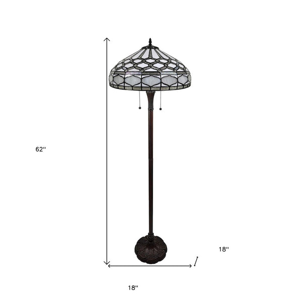 HomeRoots 62" Elegant Brown and White Torchiere Floor Lamp with Geometric Glass Shade for Ambient Lighting 478084