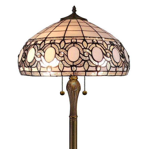 HomeRoots 63" Brown Traditional Floor Lamp with White Stained Glass Shade – Elegant Design for Any Space 478085