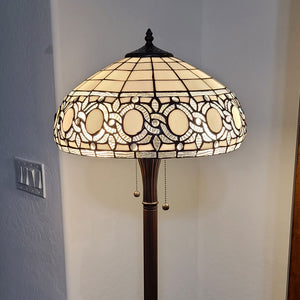 HomeRoots 63" Brown Traditional Floor Lamp with White Stained Glass Shade – Elegant Design for Any Space 478085