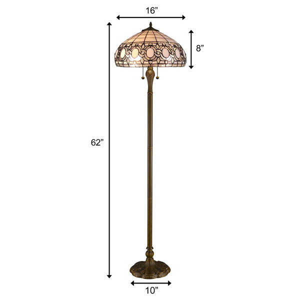 HomeRoots 63" Brown Traditional Floor Lamp with White Stained Glass Shade – Elegant Design for Any Space 478085