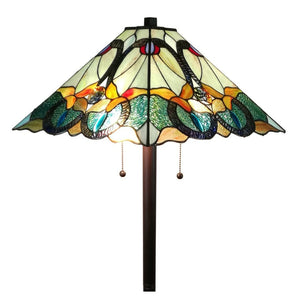HomeRoots 62" Espresso Torchiere Floor Lamp with Elegant Blue Floral Glass Shade - Perfect for Ambient Lighting 478086